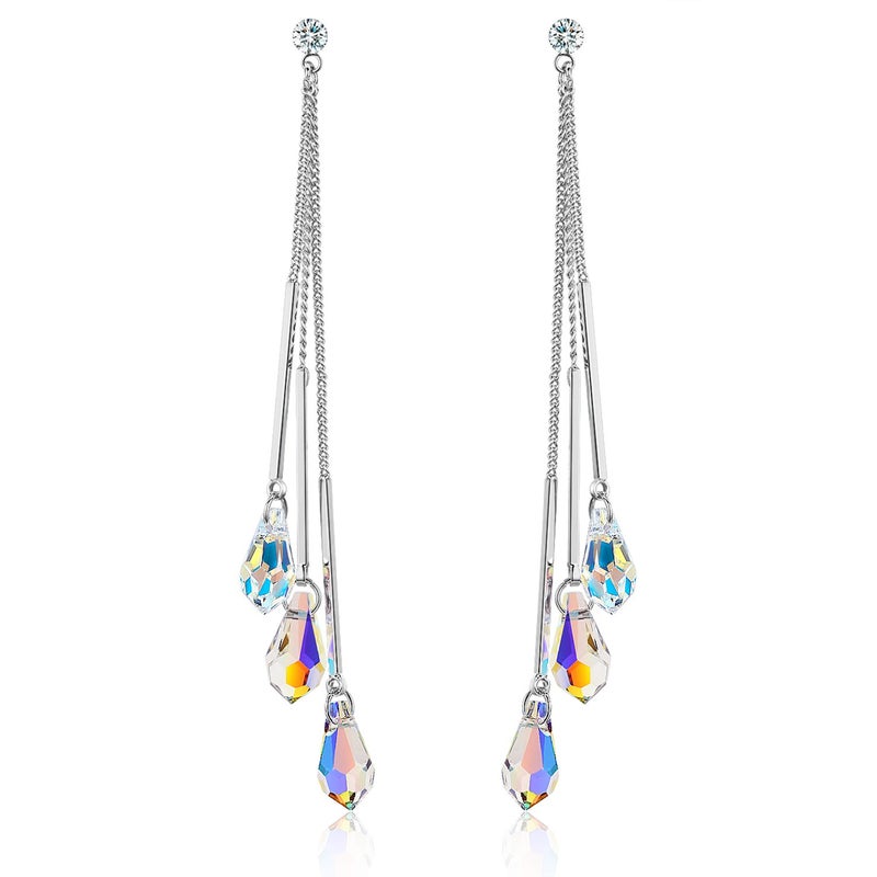 SBLING Platinum-Plated Color Change Multi-Teardrop Earrings Made with Aurora Borealis Austrian Crystals (5.3 cttw) - Image 1